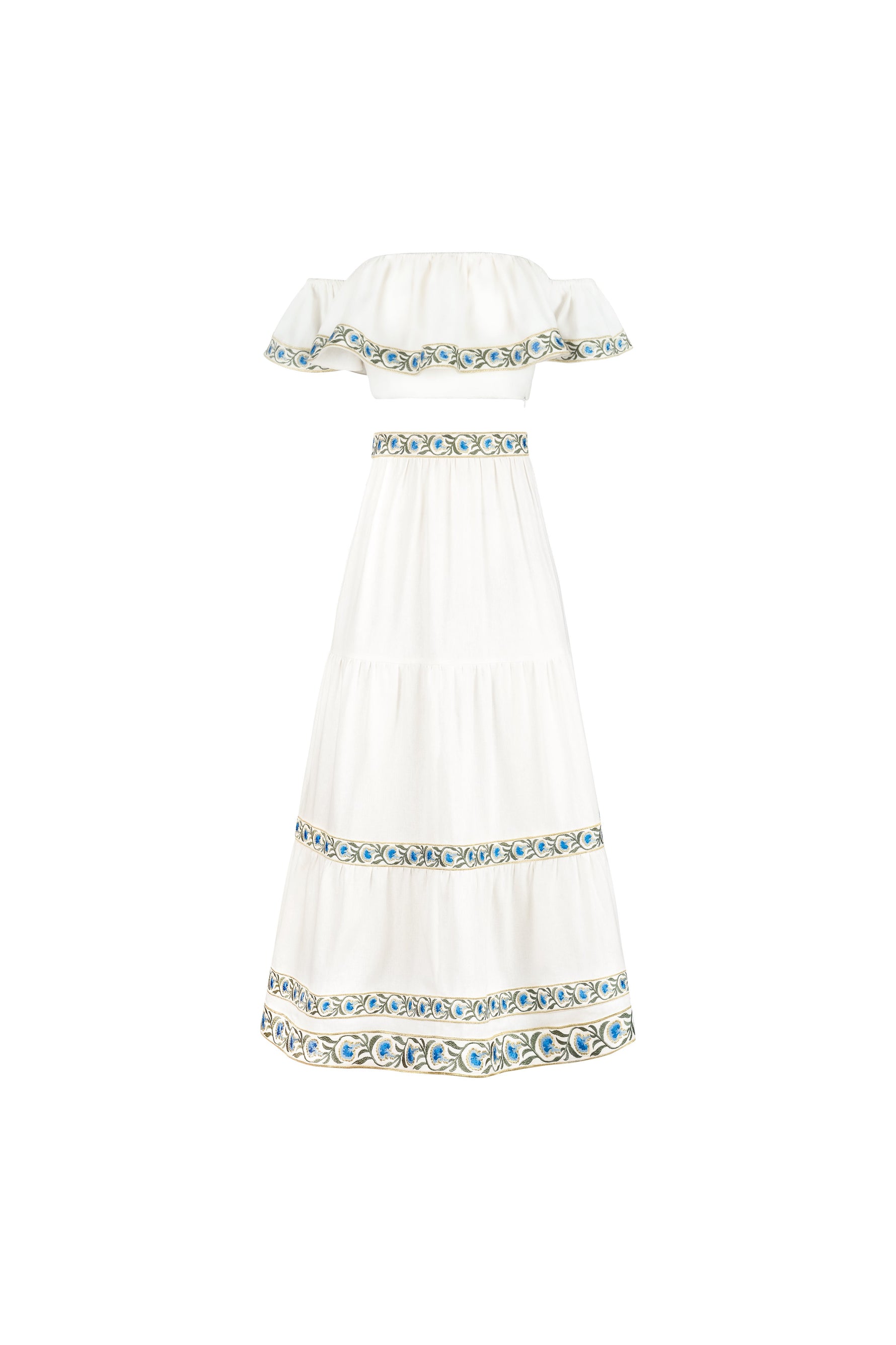 Carnation Off the Shoulder Top - White & Blue Tops - Bustier & Embroidered Rosewater House