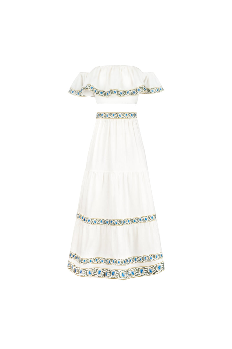 Carnation Off the Shoulder Top - White & Blue Tops - Bustier & Embroidered Rosewater House 
