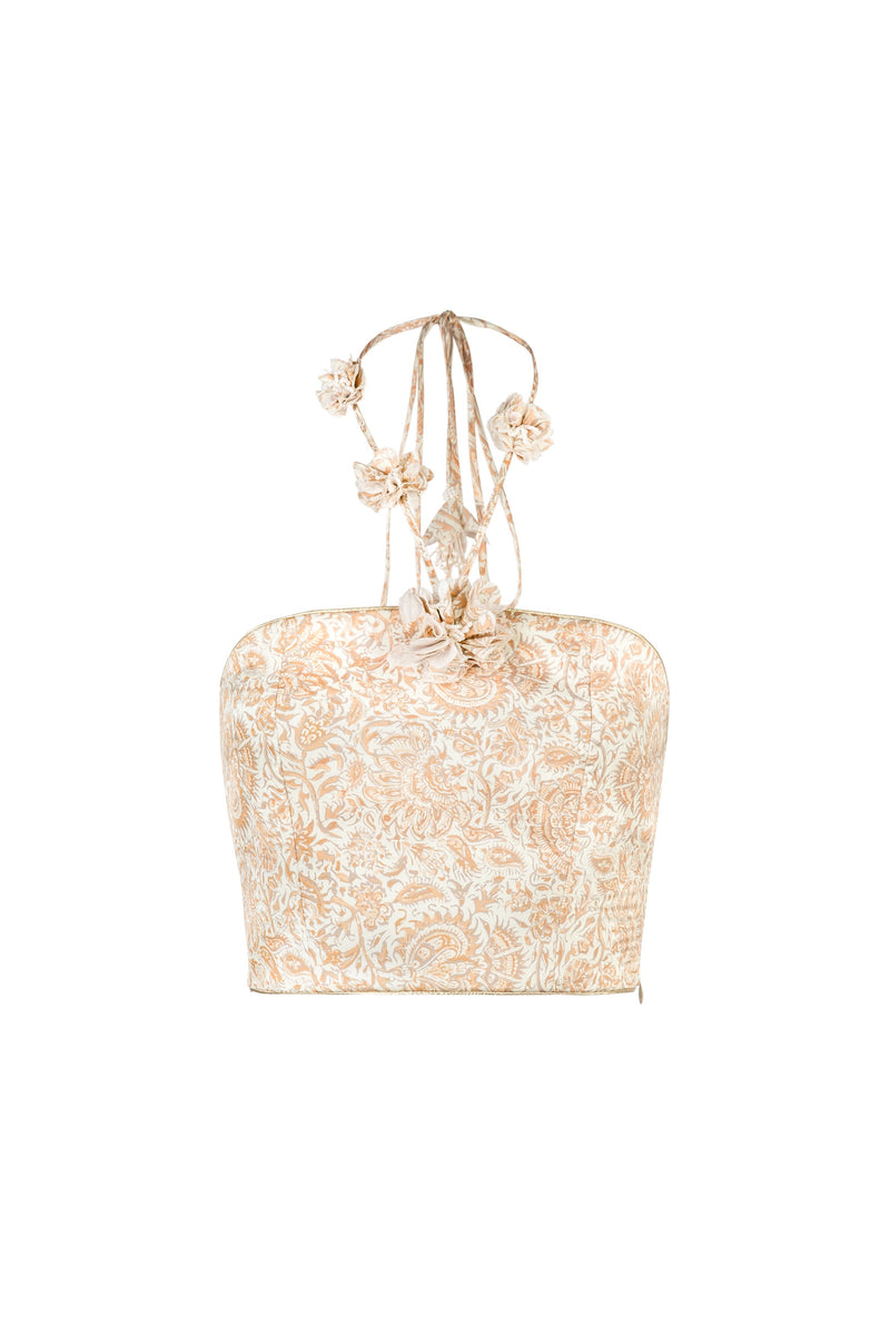Hava Bustier - Printed Silk Creme Rosewater House 