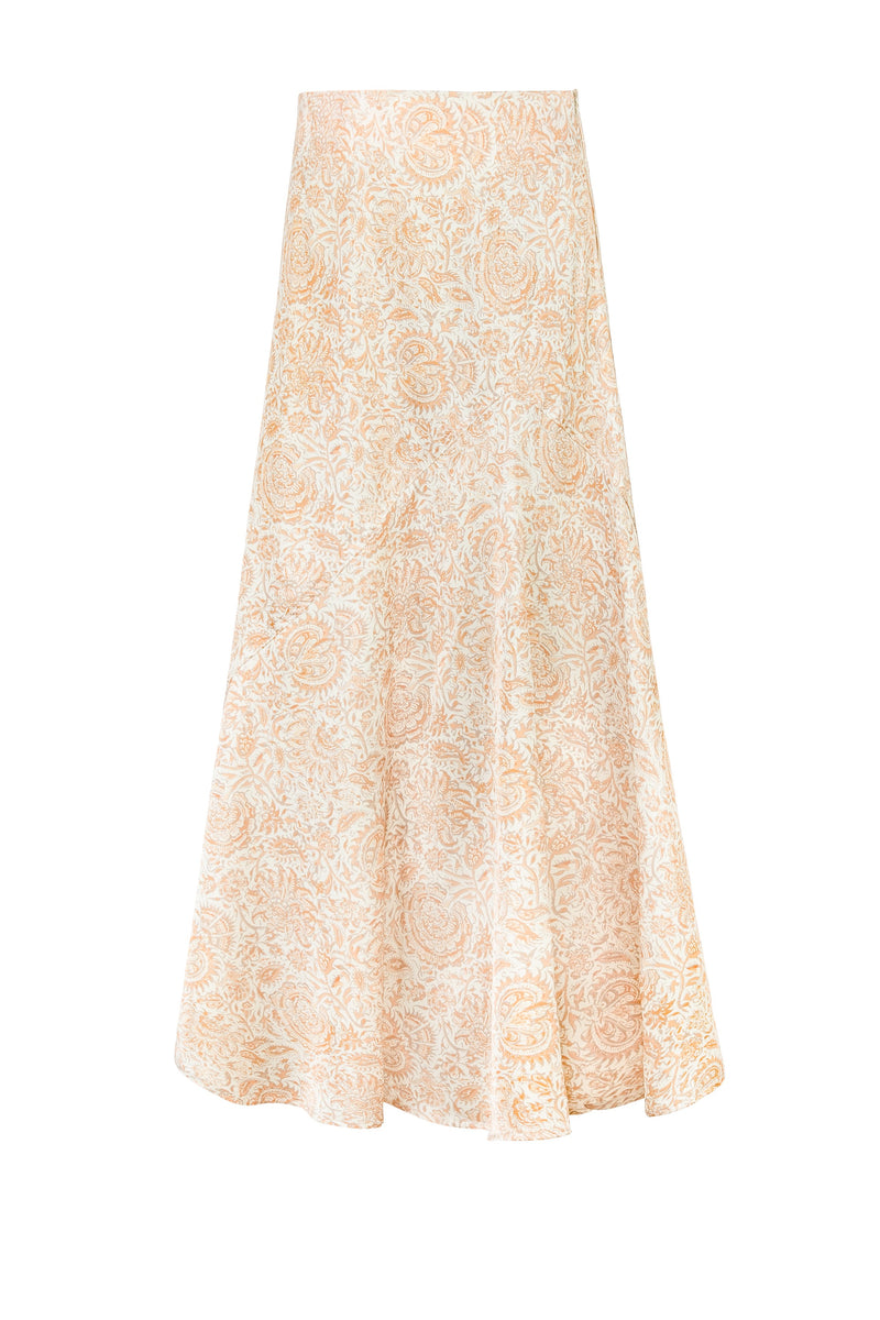 Zoya Skirt - Printed Silk Creme Rosewater House 