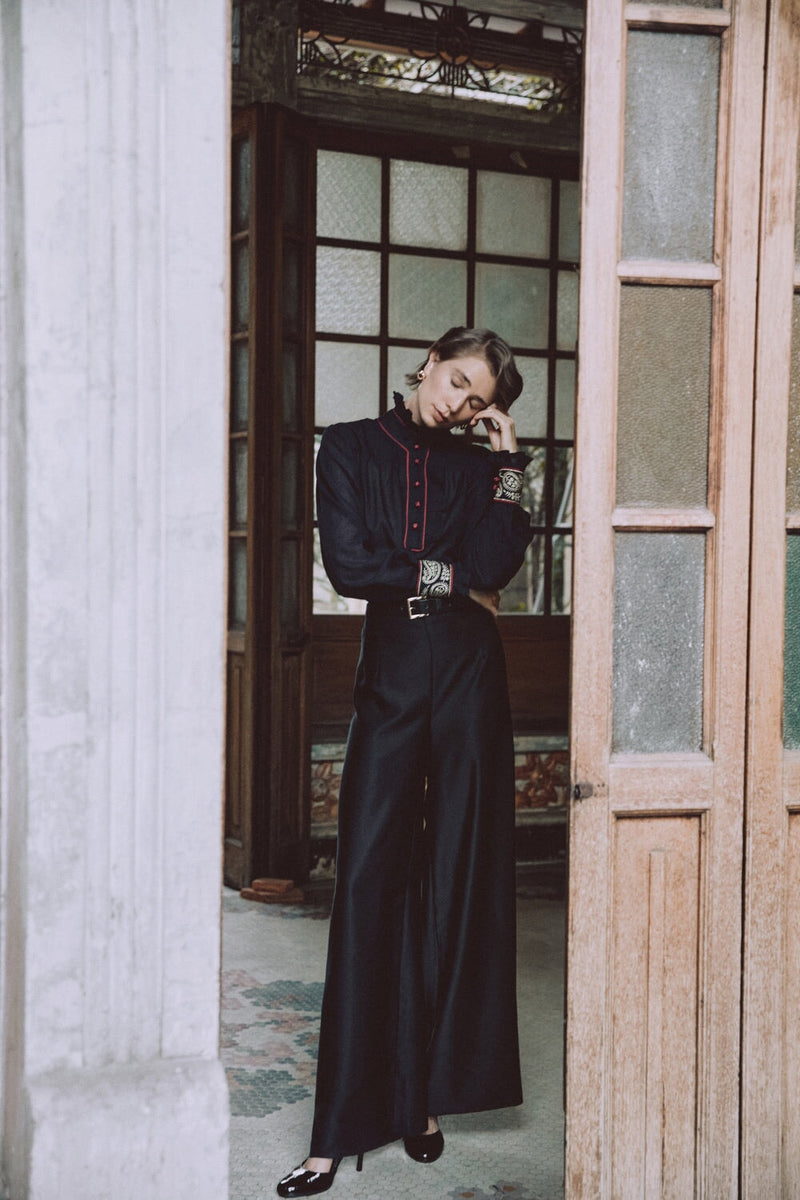 Raha Pants - Solid Silk Black Rosewater House 