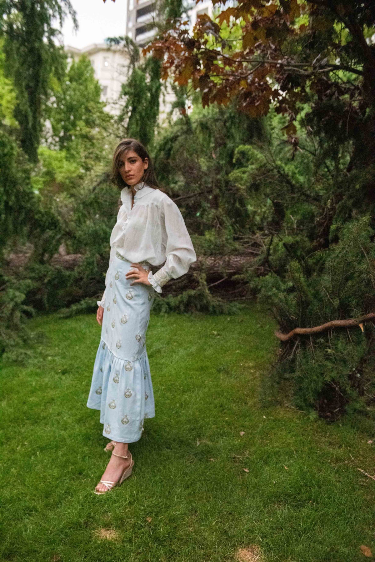 Begum Skirt- Light Blue & White Dresses - Formal Rosewater House - Wholesale SS25