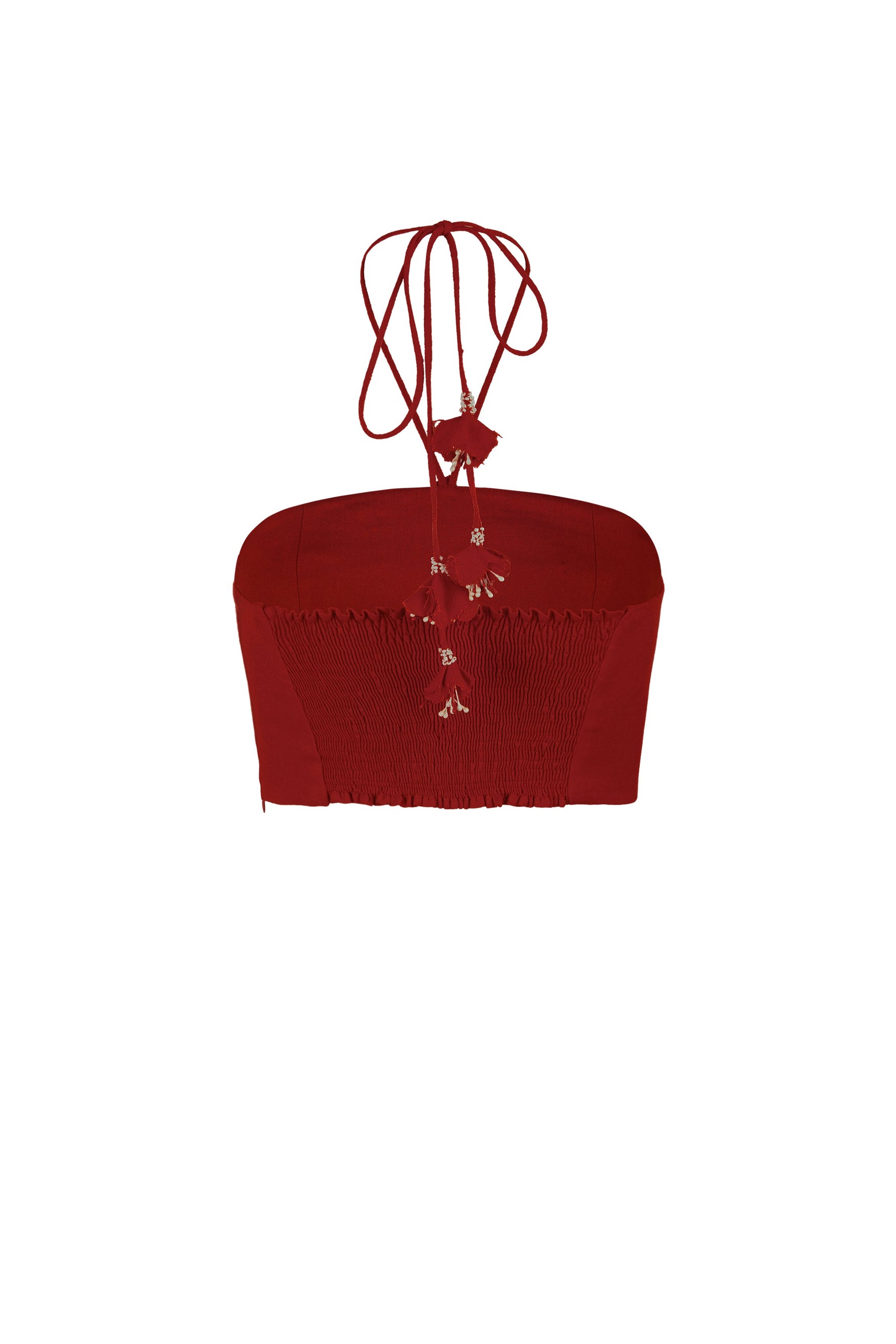 Gol Crop Top - Deep Red Tops - Bustier & Embroidered Rosewater House