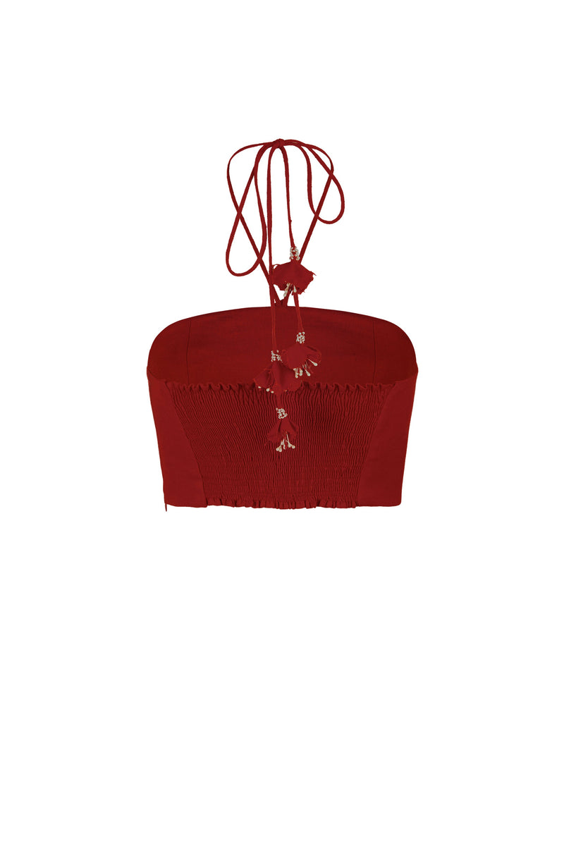 Gol Crop Top - Deep Red Tops - Bustier & Embroidered Rosewater House 