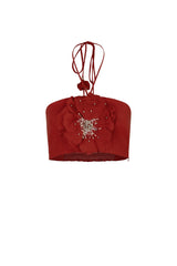 Gol Crop Top - Deep Red Tops - Bustier & Embroidered Rosewater House 