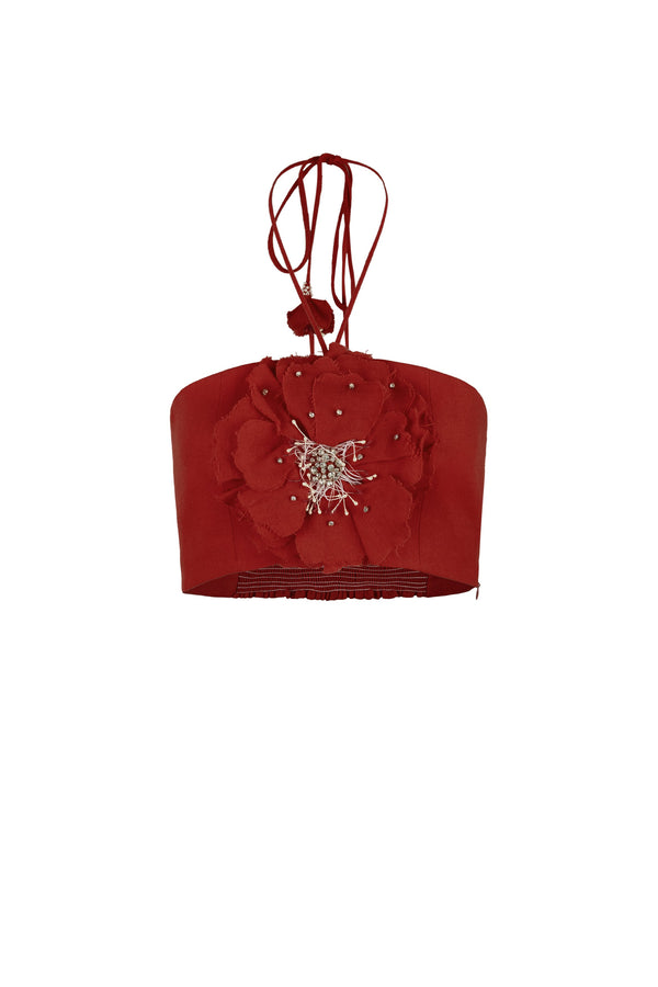Gol Crop Top - Deep Red Tops - Bustier & Embroidered Rosewater House 