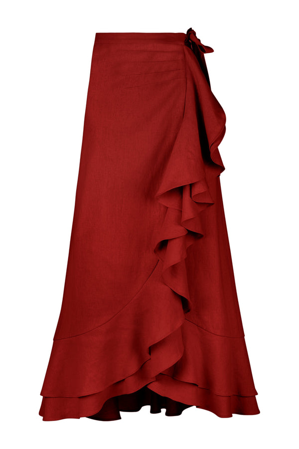 Golestan Ruffle Skirt - Deep Red Bottoms - Skirts Rosewater House 