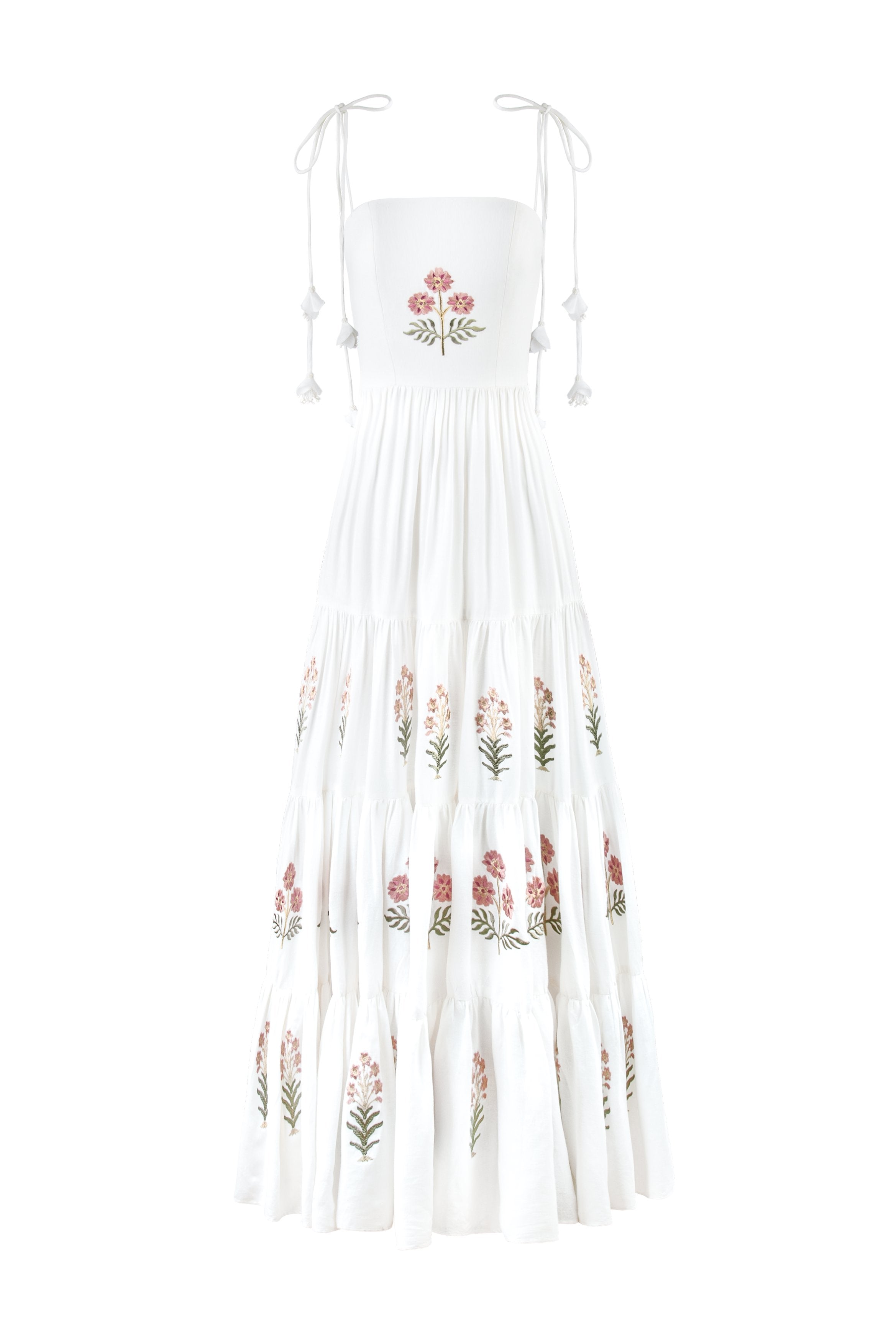 Donya Maxi Dress - Naz Embroidered Off-white & Pink Rosewater House
