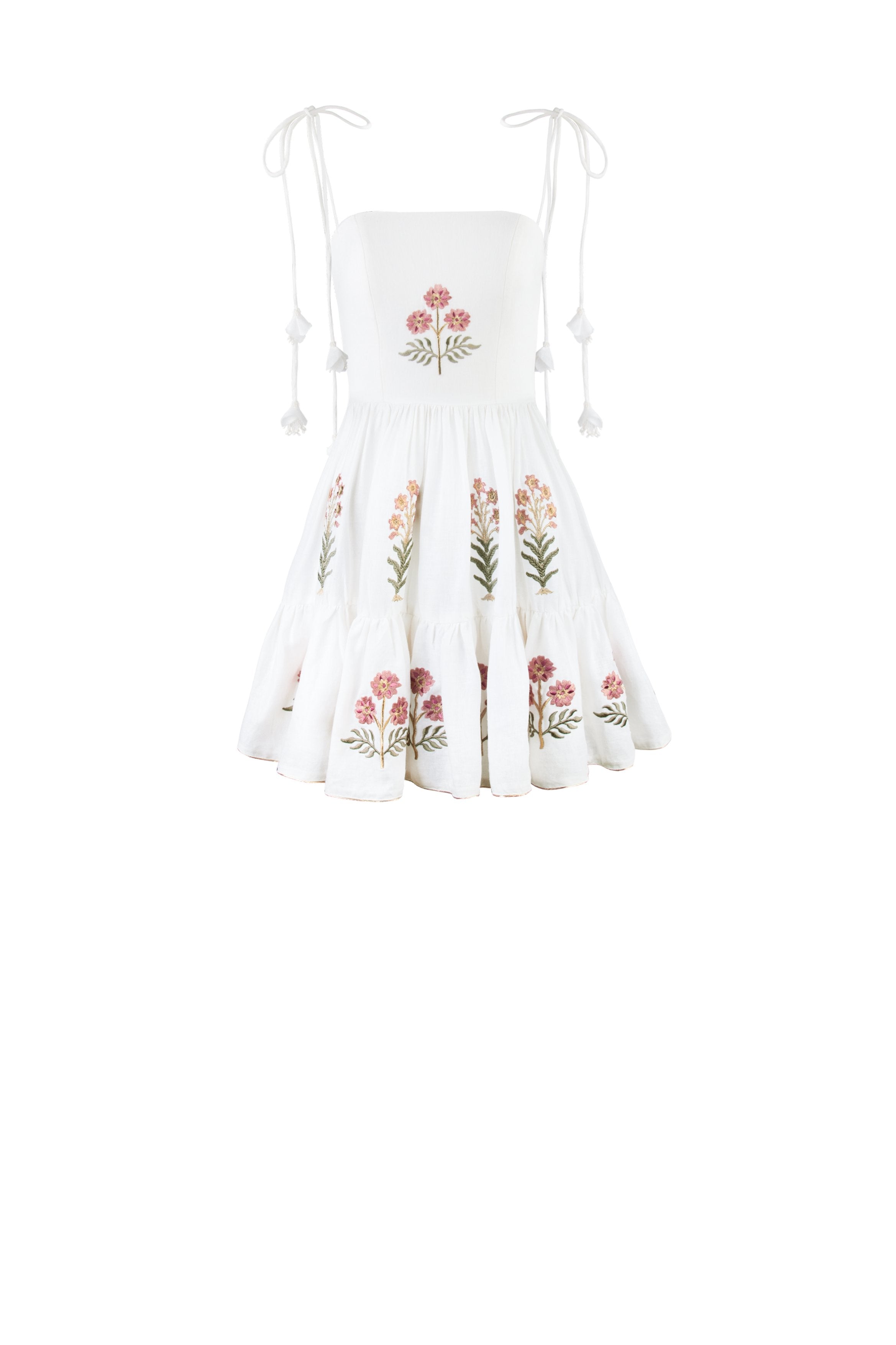 Donya Mini Dress - Naz Embroidered Offwhite & Pink Rosewater House