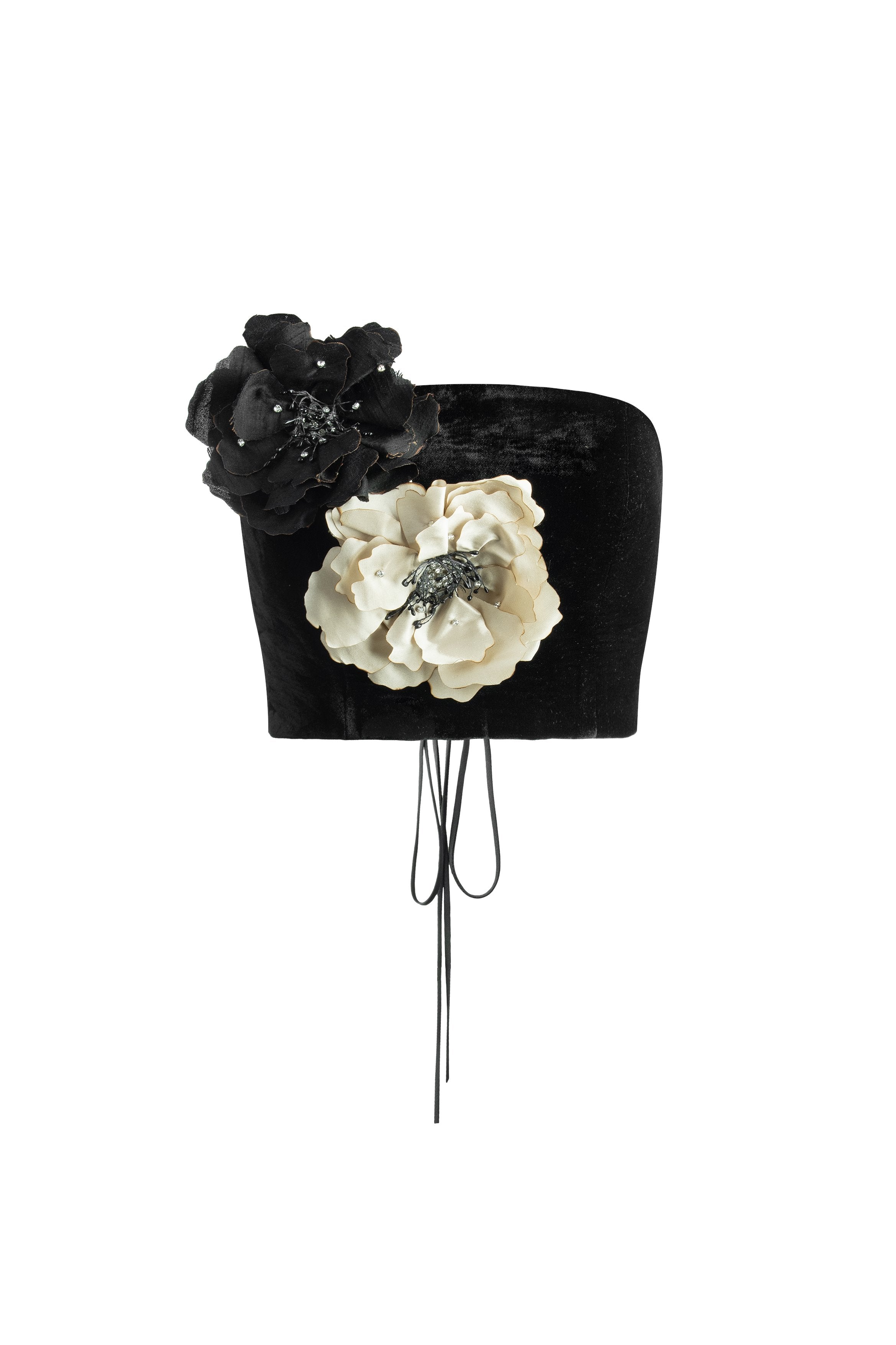 Persica Floral Bustier - Black & Ivory Tops - Bustier & Embroidered Rosewater House