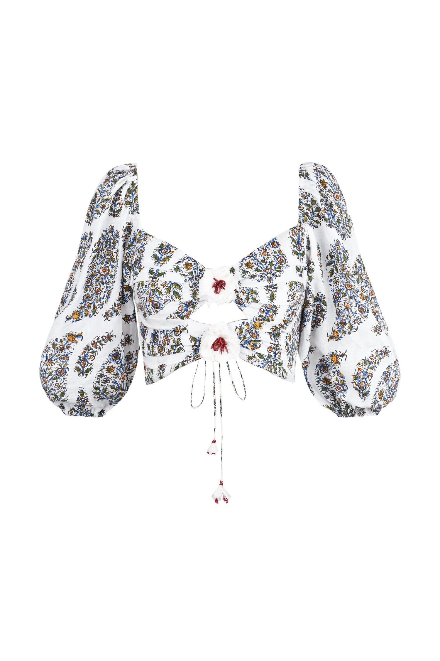 Rosa Cutout Top - Ghalamkar Paisley Blockprint Tops - Bustier & Embroidered Rosewater House 