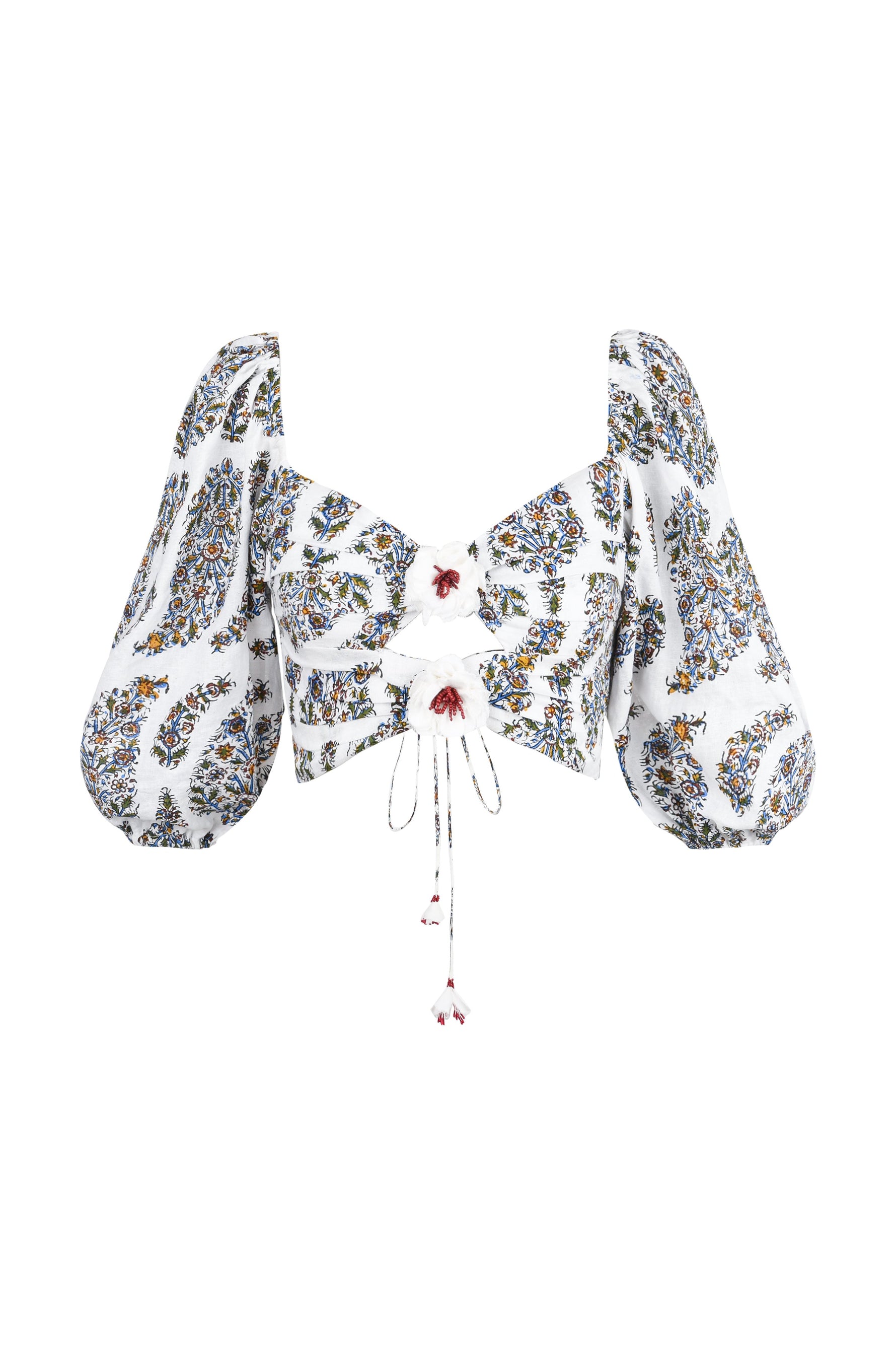 Rosa Cutout Top - Ghalamkar Paisley Blockprint Tops - Bustier & Embroidered Rosewater House 