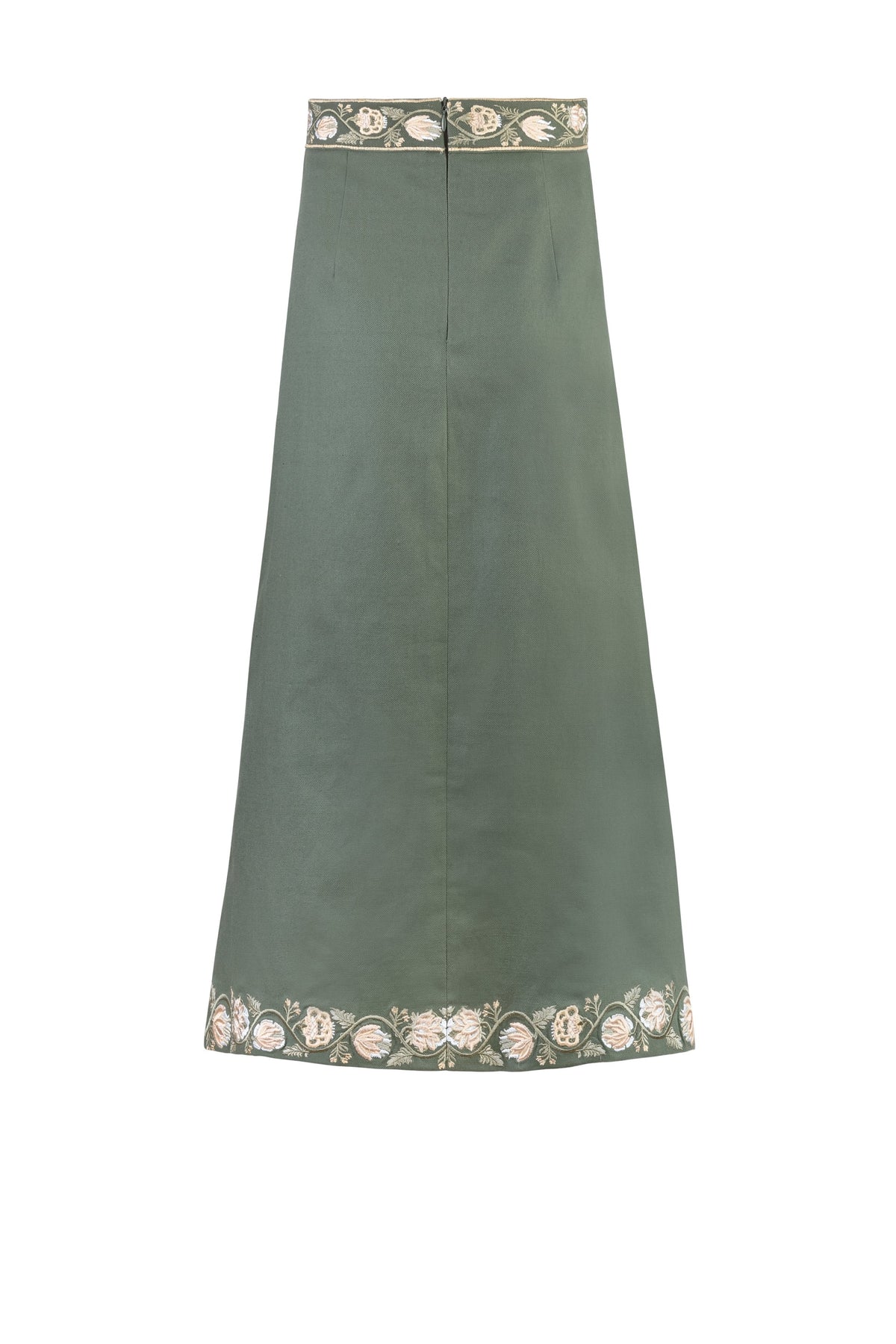 Gita Skirt - Golestan embroidery Creme & Khaki Bottoms - Skirts Rosewater House