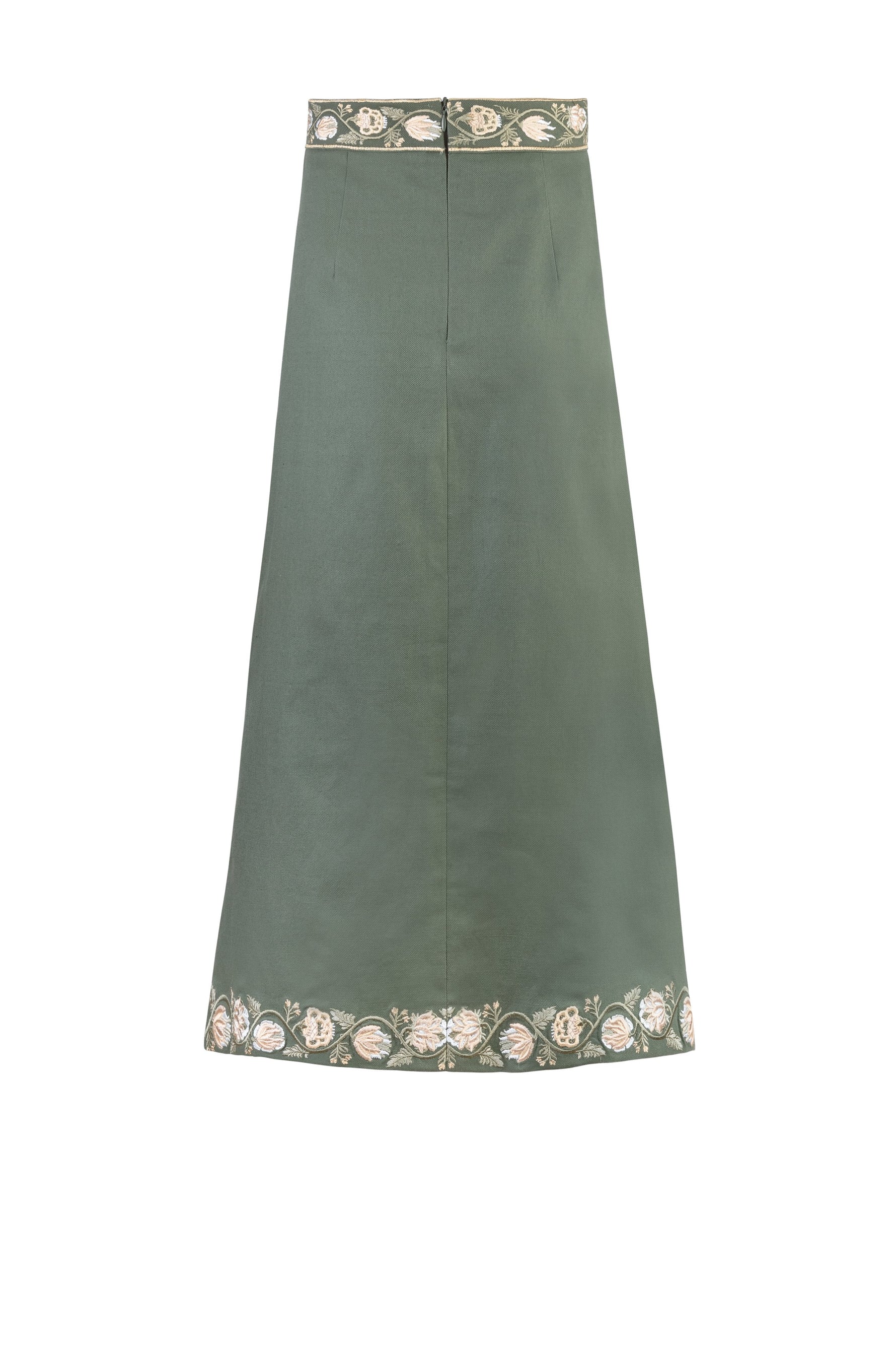 Gita Skirt - Golestan embroidery Creme & Khaki Bottoms - Skirts Rosewater House