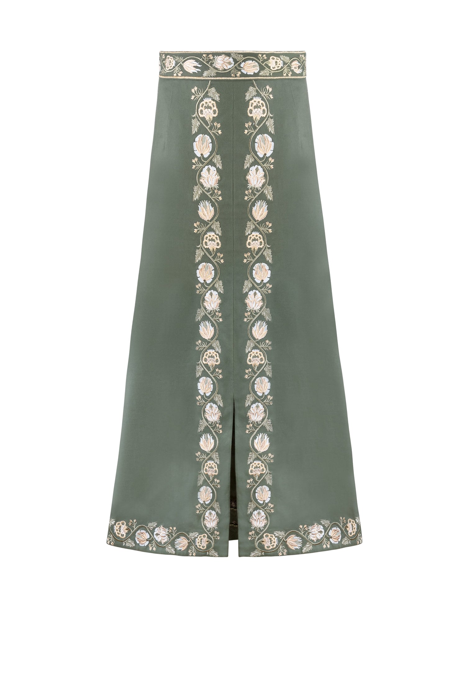 Gita Skirt - Golestan embroidery Creme & Khaki Bottoms - Skirts Rosewater House