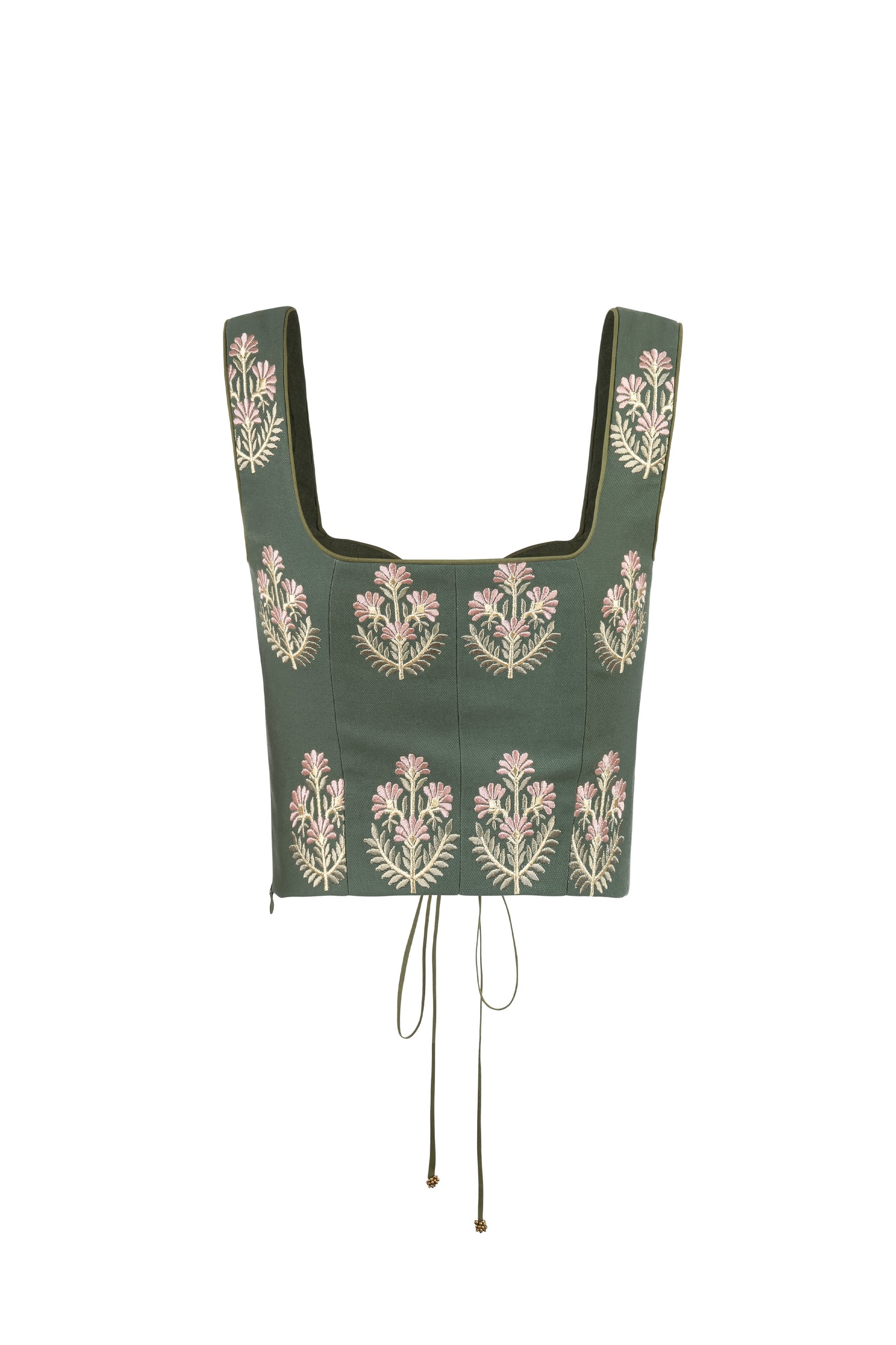 Shalimar Bustier - Shalimar Embroidered Green & Pink Rosewater House