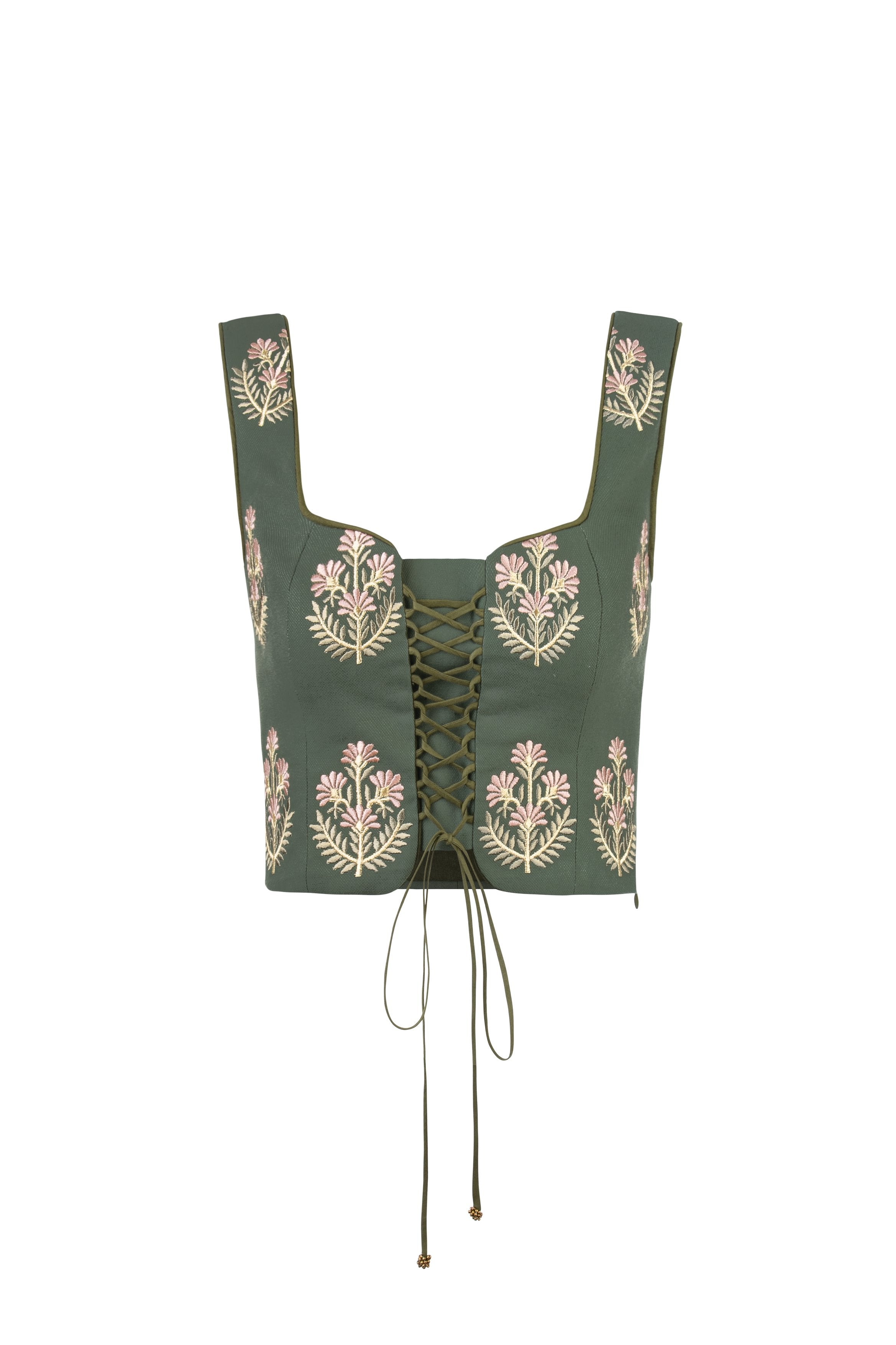 Shalimar Bustier - Shalimar Embroidered Green & Pink Rosewater House