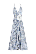 Shiraz Ruffle Dress - Iris Print Dresses - Midi Rosewater House 