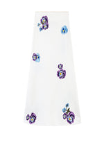 Mina Skirt - Pansy Embroidered Offwhite & Navy Rosewater House