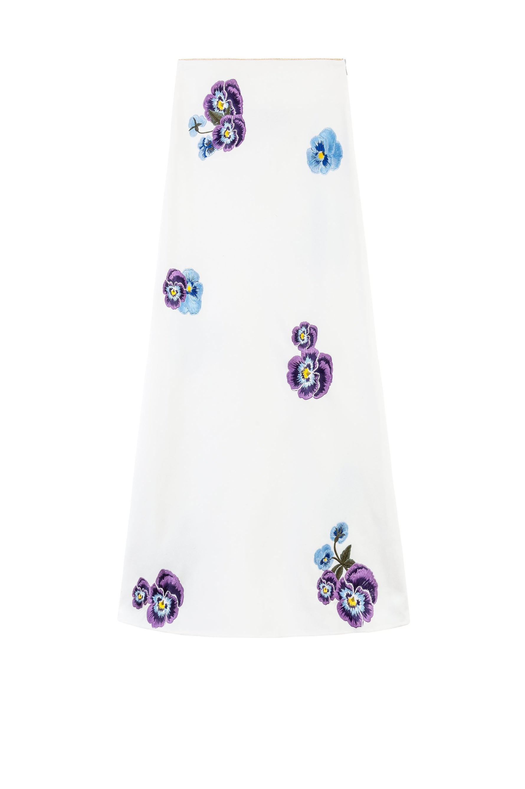 Mina Skirt - Pansy Embroidered Offwhite & Navy Rosewater House