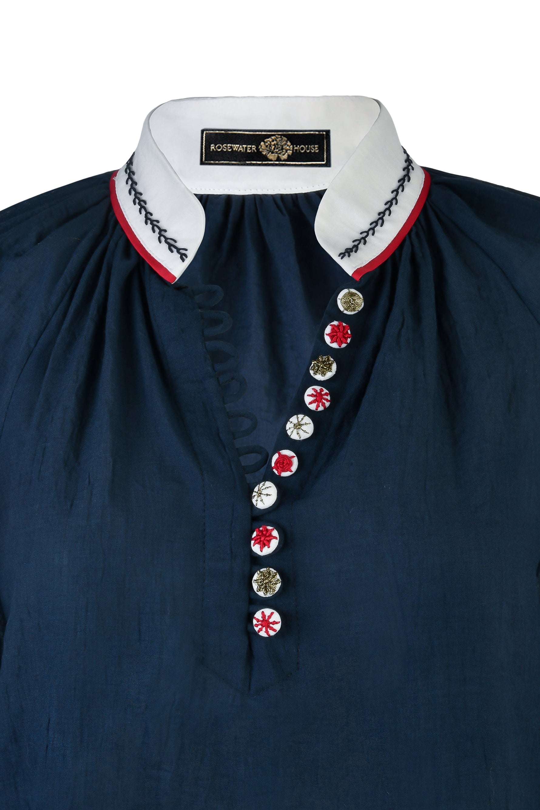 Golab Blouse - Navy & Red Tops - Blouse Rosewater House