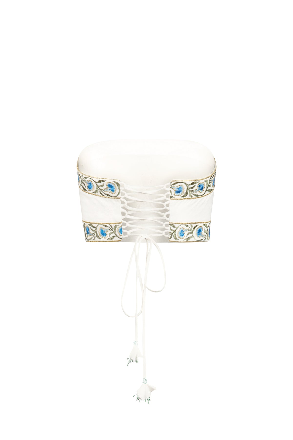 Carnation Crop Top - White & Blue Tops - Bustier & Embroidered Rosewater House