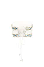 Carnation Crop Top - White & Blue Tops - Bustier & Embroidered Rosewater House