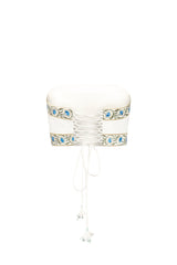 Carnation Crop Top - White & Blue Tops - Bustier & Embroidered Rosewater House 
