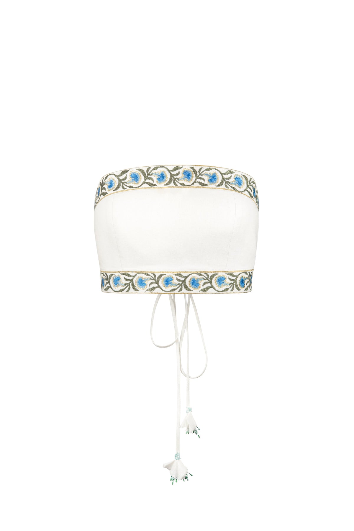 Carnation Crop Top - White & Blue Tops - Bustier & Embroidered Rosewater House