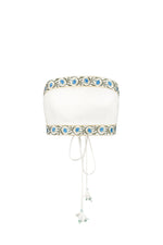Carnation Crop Top - White & Blue Tops - Bustier & Embroidered Rosewater House