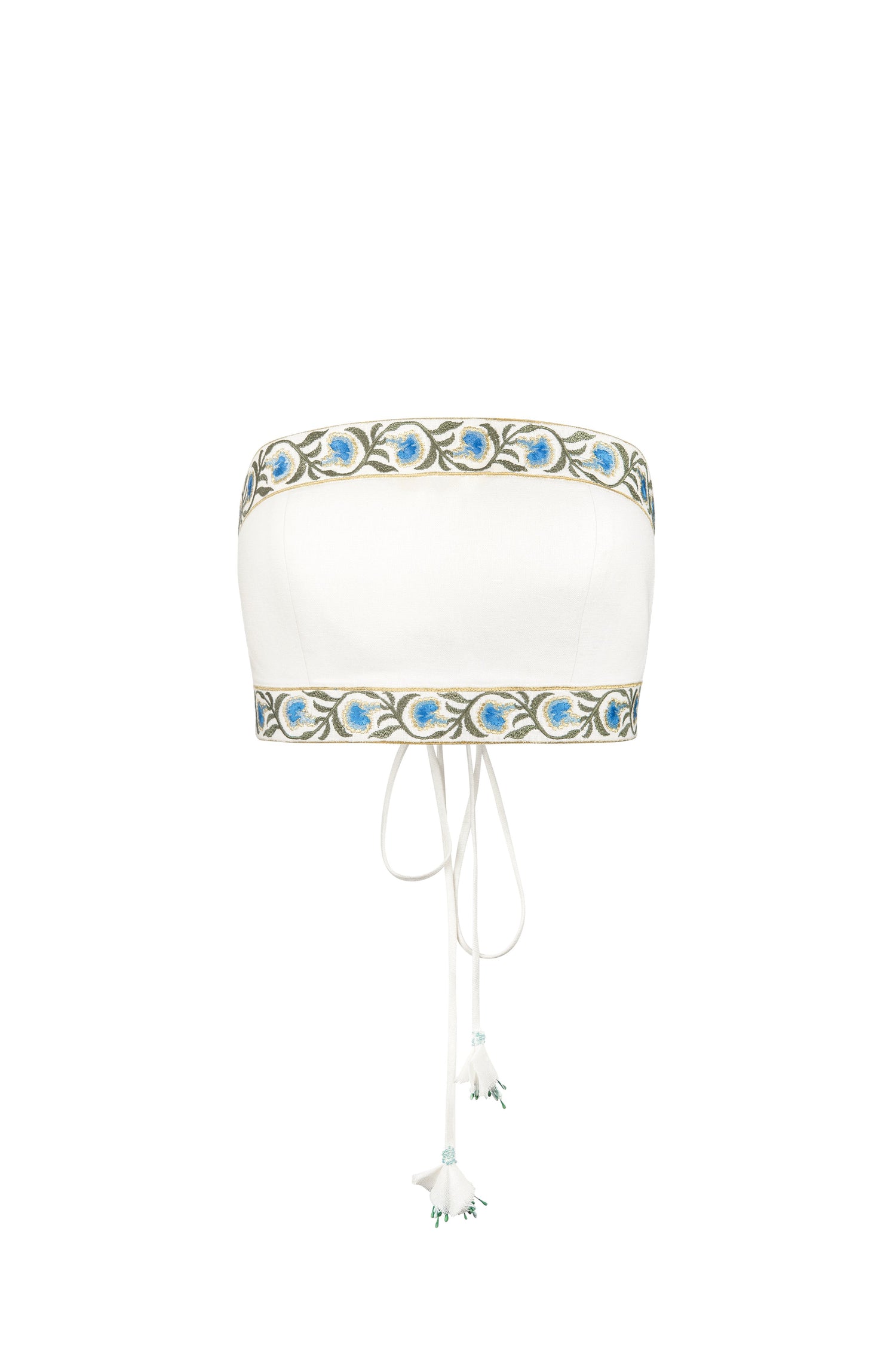 Carnation Crop Top - White & Blue Tops - Bustier & Embroidered Rosewater House