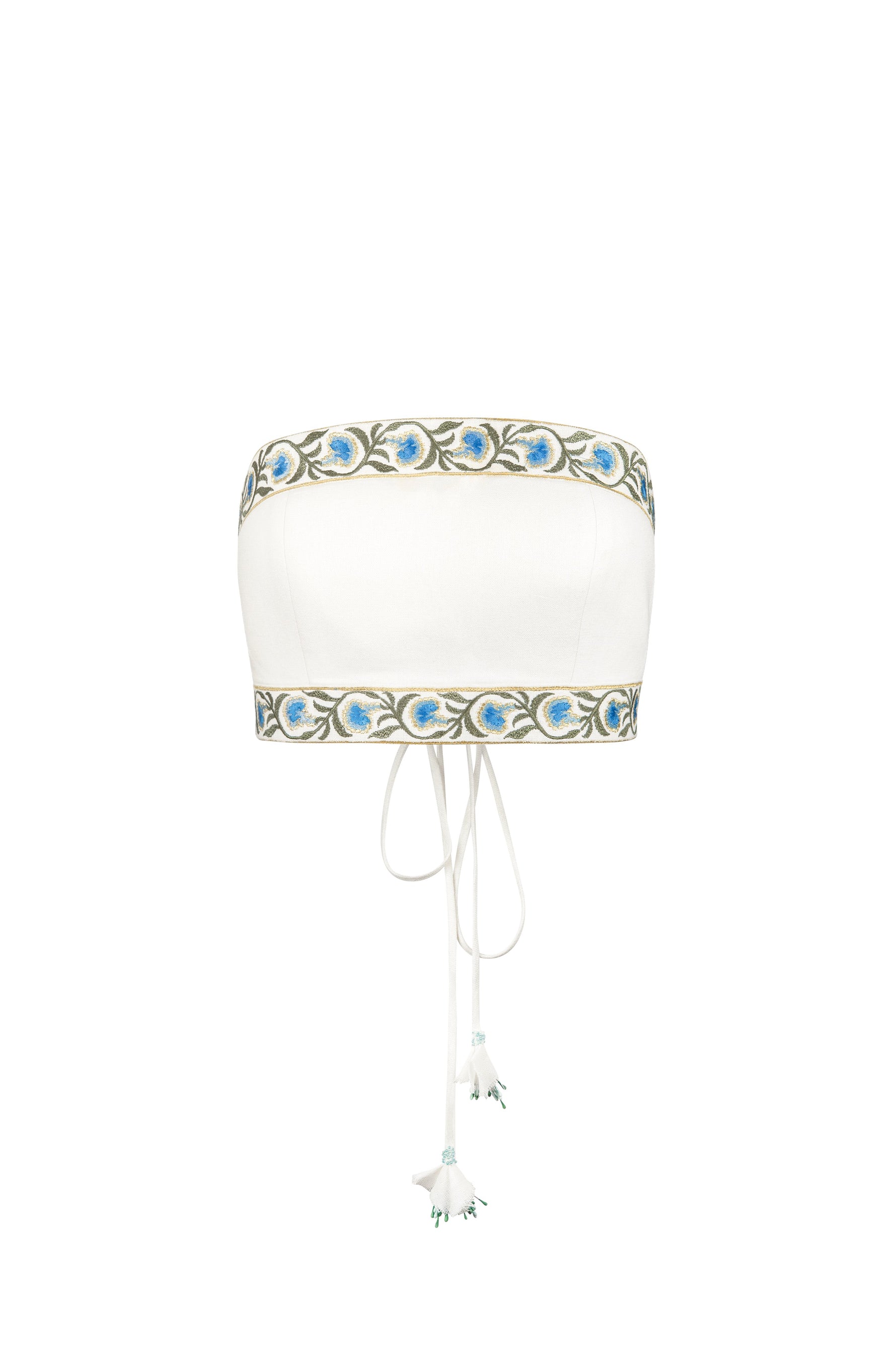 Carnation Crop Top - White & Blue Tops - Bustier & Embroidered Rosewater House