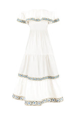 Carnation Ruffle Dress - Off White & Blue Bottoms - Skirts Rosewater House