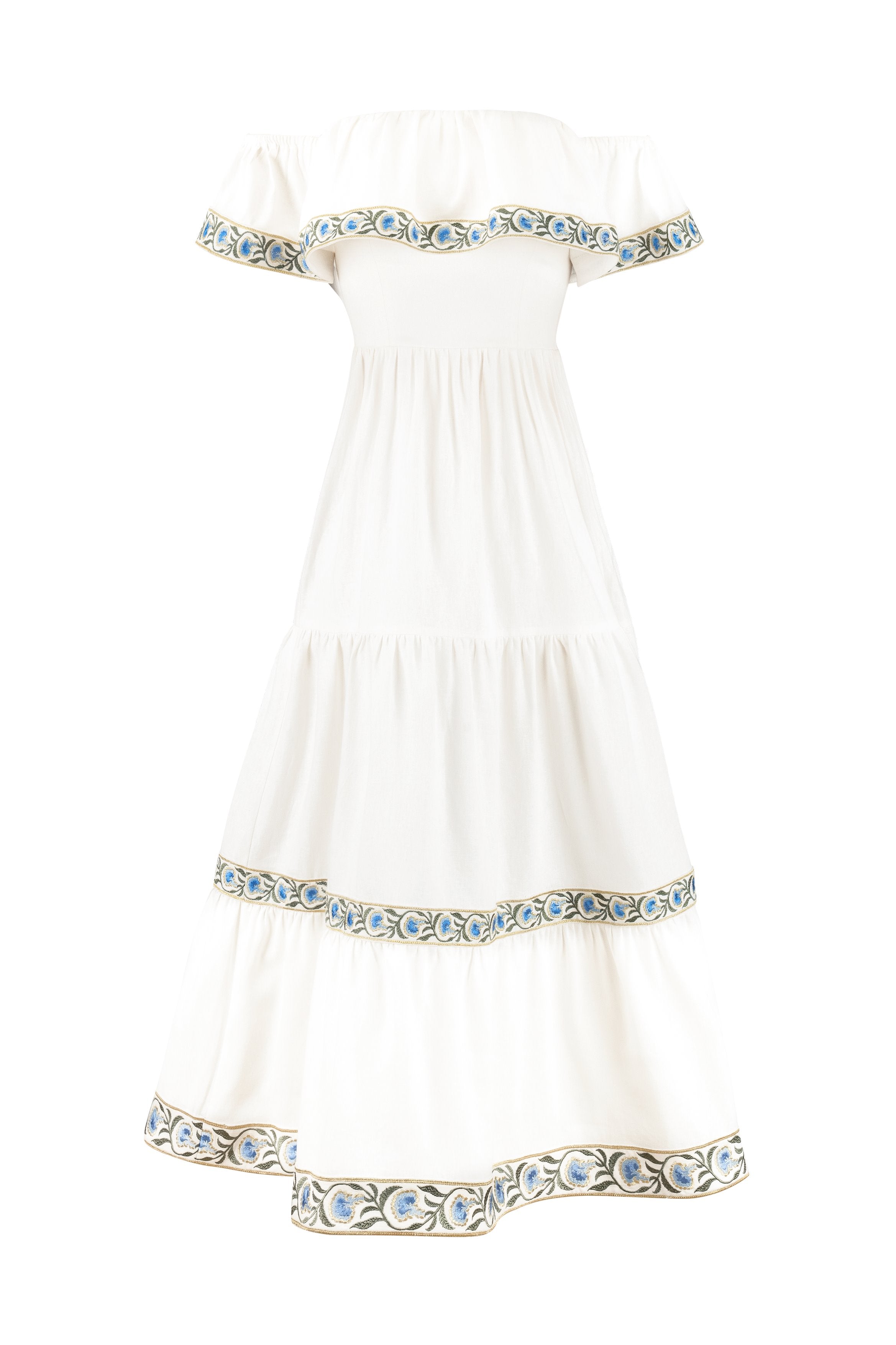 Carnation Ruffle Dress - Off White & Blue Bottoms - Skirts Rosewater House