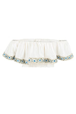 Carnation Off the Shoulder Top - White & Blue Tops - Bustier & Embroidered Rosewater House