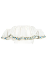 Carnation Off the Shoulder Top - White & Blue Tops - Bustier & Embroidered Rosewater House