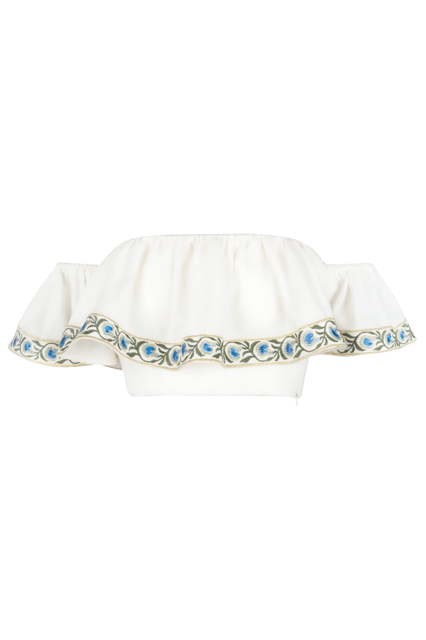 Carnation Off the Shoulder Top - White & Blue Tops - Bustier & Embroidered Rosewater House