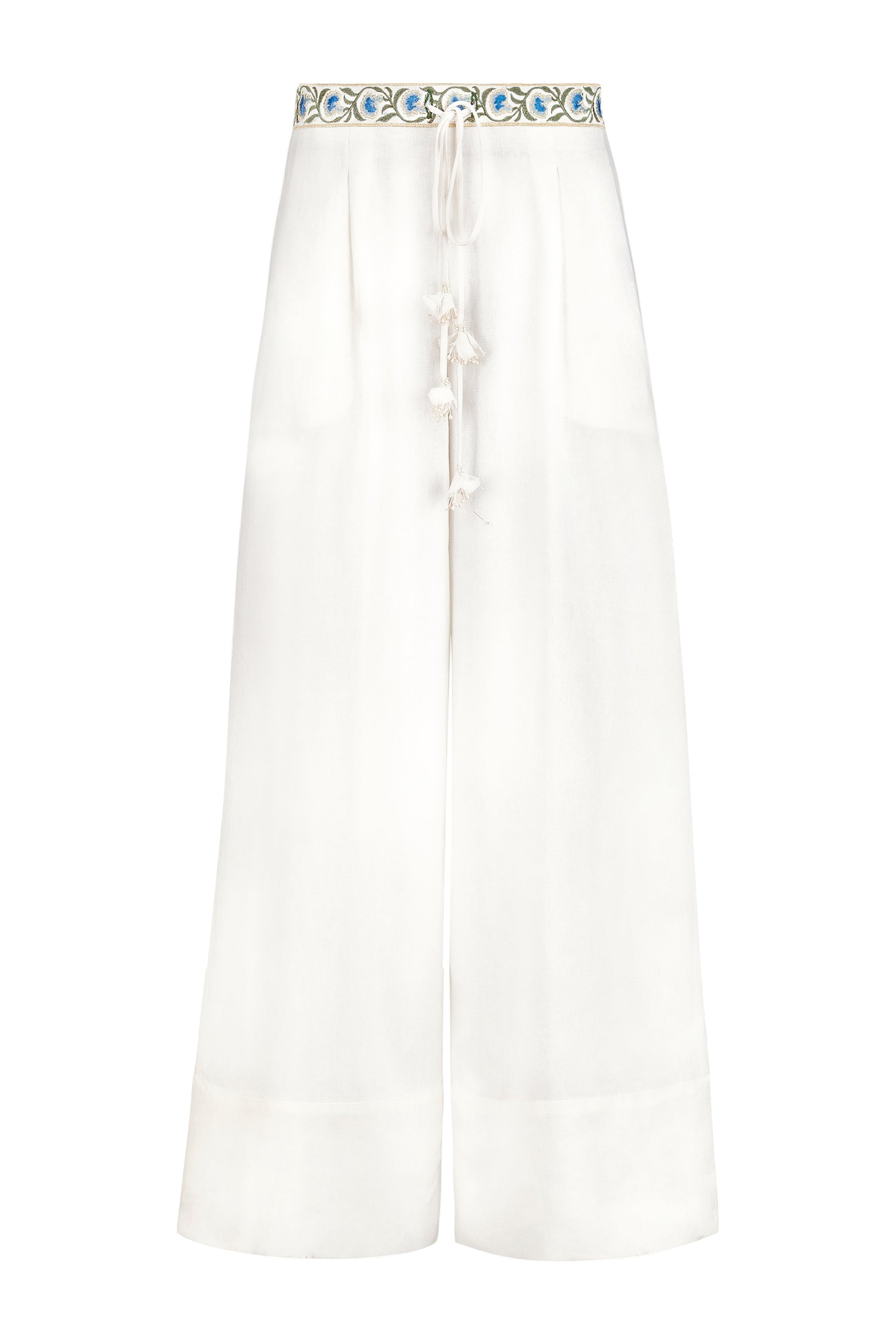 Carnation Pants - White & Blue Bottoms - Pants Rosewater House