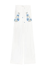 Lola Pants - Lola Embroidered Offwhite & Blue Rosewater House