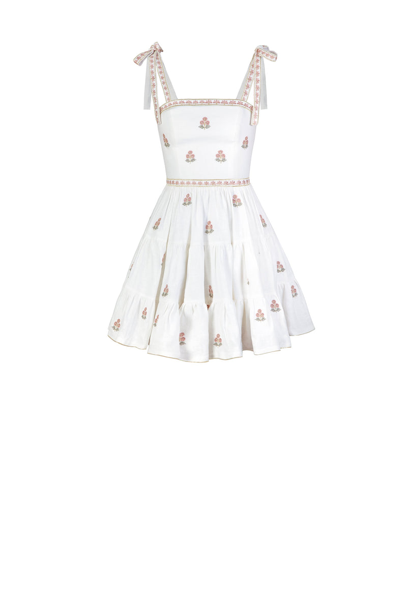 Naz Mini Dress - White & Pink Rosewater House 