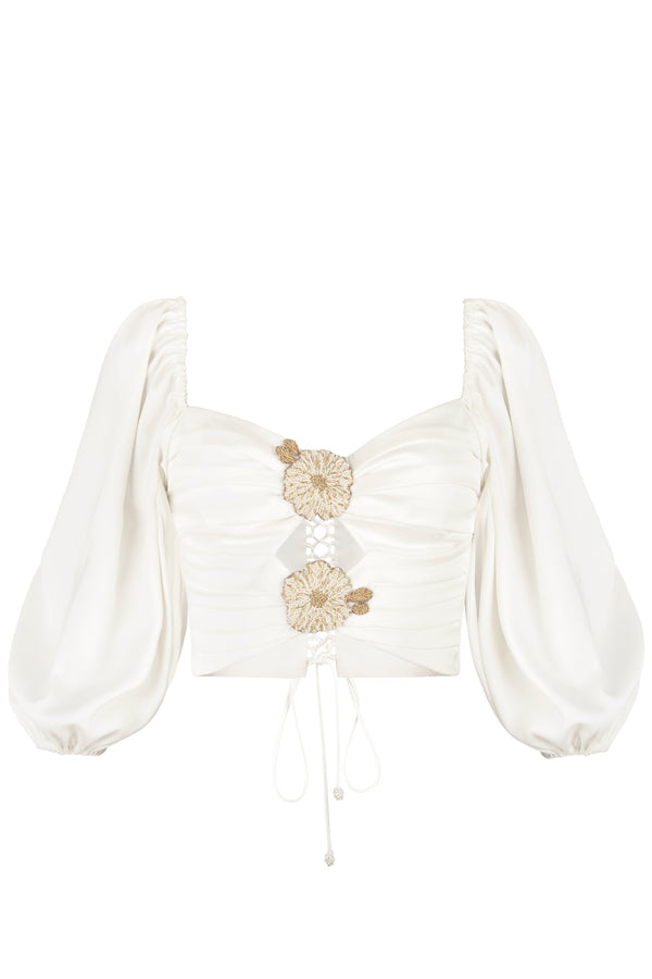 Silk Rosa Cut Out Top - Ivory Tops - Bustier & Embroidered Rosewater House 