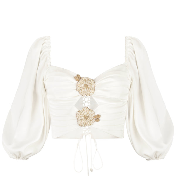 Rosa Silk Cut Out Top - Ivory | Rosewater House