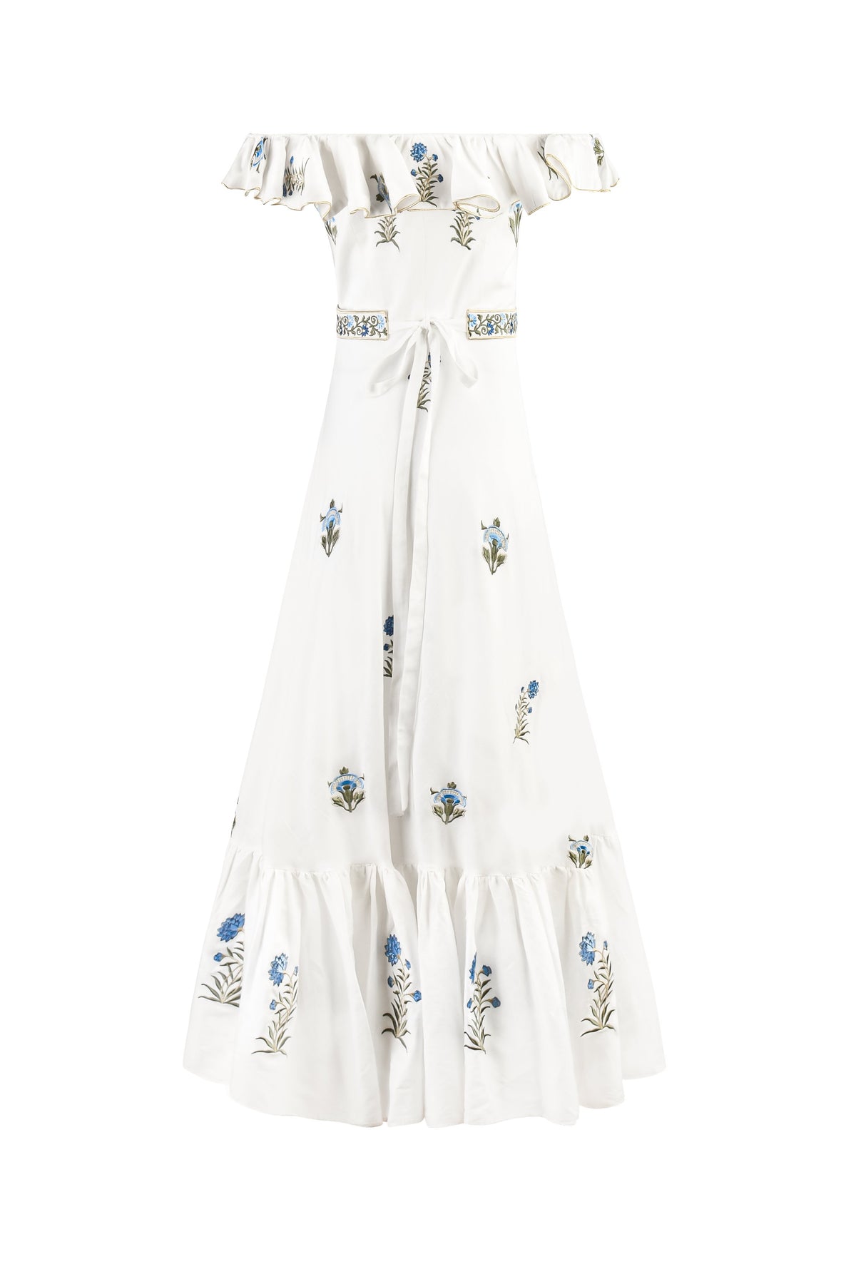 Malika Maxi Dress - Fiona Embroidery Blue & Offwhite Dresses - Maxi Rosewater House