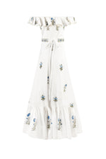 Malika Maxi Dress - Fiona Embroidery Blue & Offwhite Dresses - Maxi Rosewater House