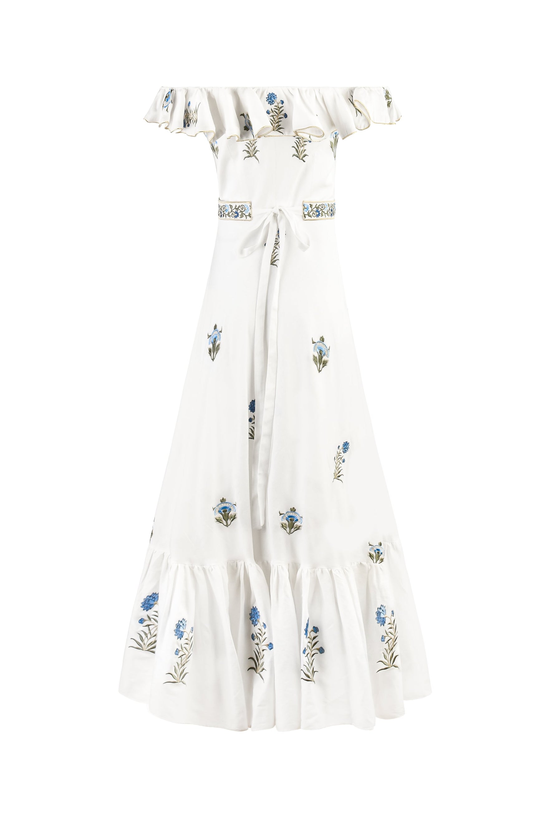 Malika Maxi Dress - Fiona Embroidery Blue & Offwhite Dresses - Maxi Rosewater House