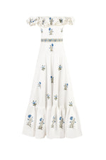 Malika Maxi Dress - Fiona Embroidery Blue & Offwhite Dresses - Maxi Rosewater House