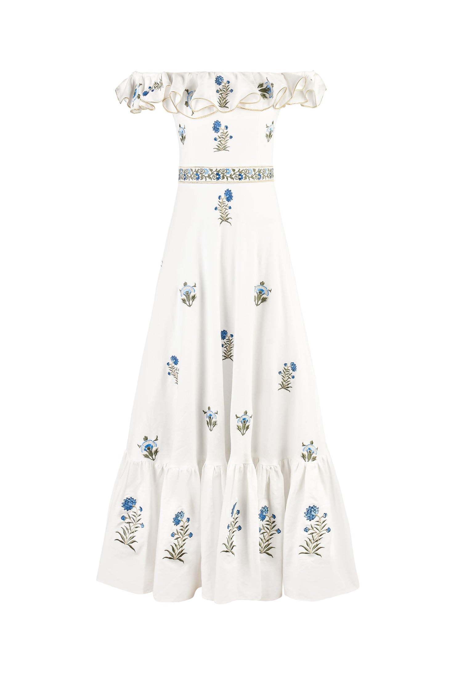 Malika Maxi Dress - Fiona Embroidery Blue & Offwhite Dresses - Maxi Rosewater House