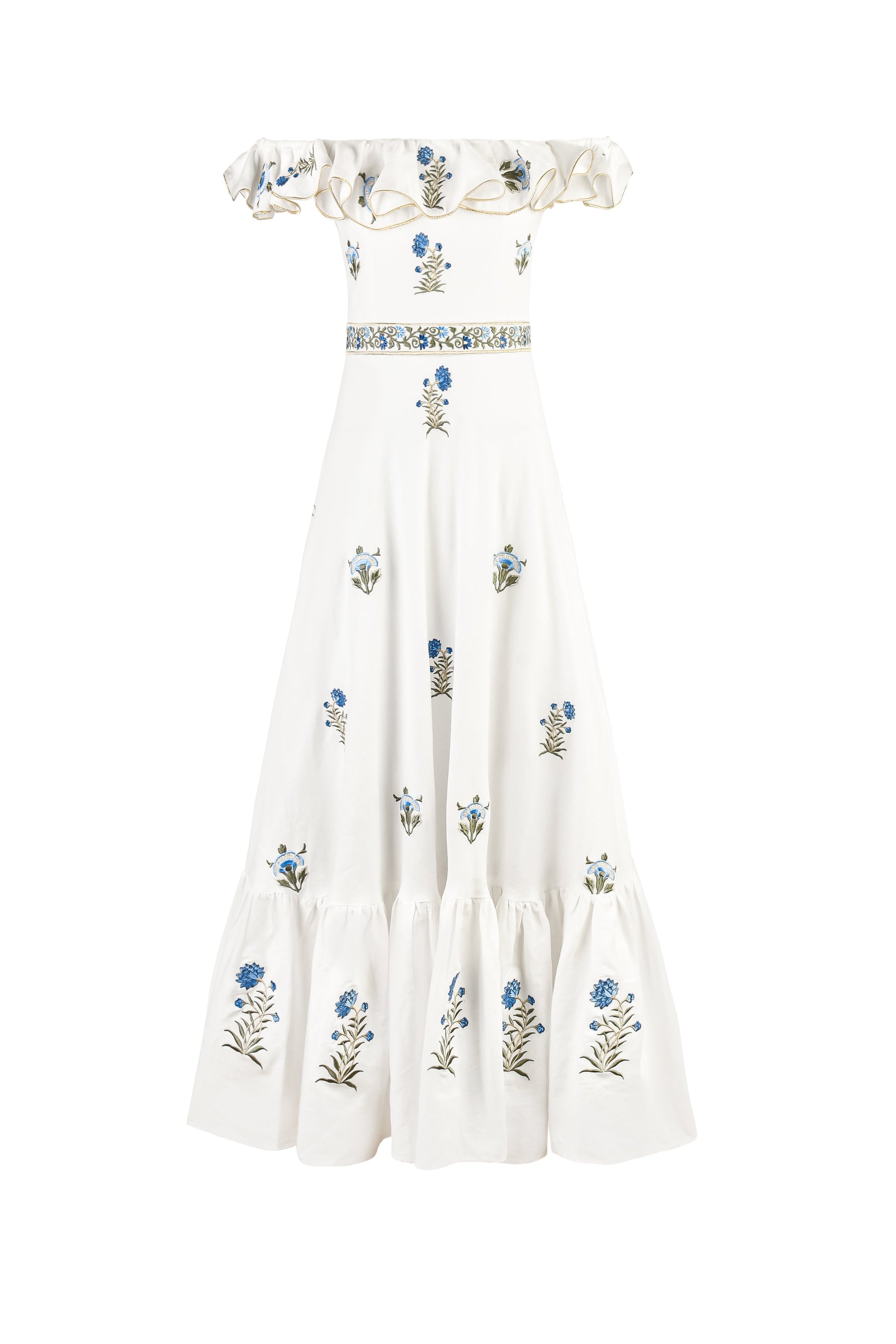 Malika Maxi Dress - Fiona Embroidery Blue & Offwhite Dresses - Maxi Rosewater House