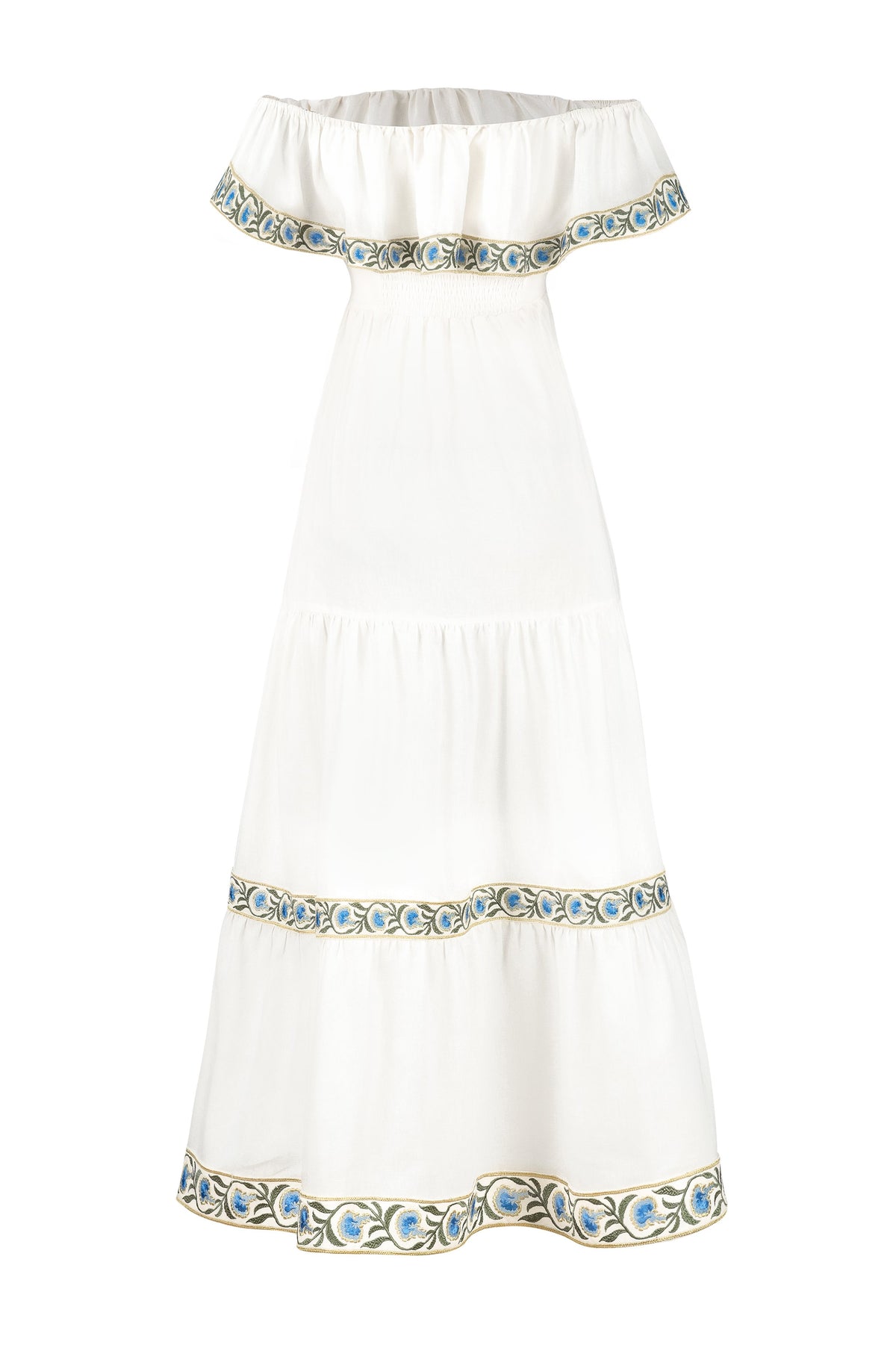 Carnation Ruffle Dress - White & Blue Dresses - Midi Rosewater House - Wholesale SS25 