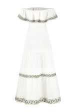 Carnation Ruffle Dress - White & Blue Dresses - Midi Rosewater House - Wholesale SS25 